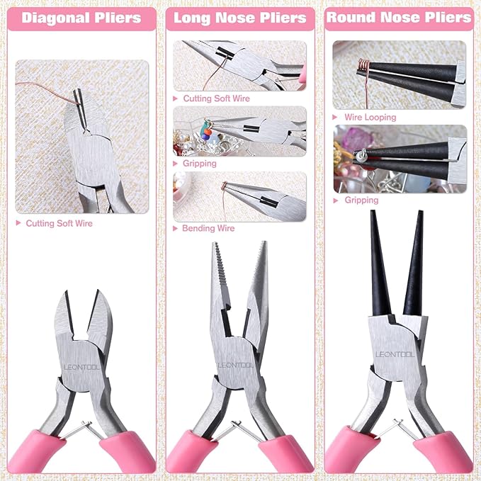 Mini Jewelry Pliers Set 3 Pcs Jewelry Making Tools Pliers Kit Includes Long Nose Pliers/Round Nose Pliers/Diagonal Pliers, Wire Cutters Pliers for Jewelry Making Wire Wrapping Beading Crafts