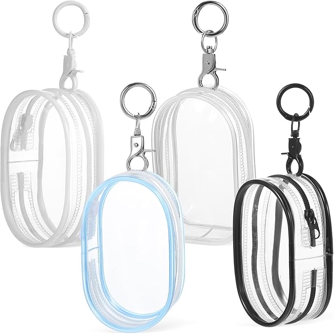 Vaguelly Clear Figure Display Bag with Zipper and Keychain 4 Pcs Mini Doll Storage Pouches Portable Small Transparent Carrying Case for Collectible Toys