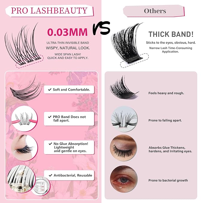 PROLASHBEAUTY Natural Lash Clusters Wispy Lashes Invisible Band Eyelash Clusters CC Curl Individual Lashes Natural Look Lashes Clusters with Super Thin Band Reusable Soft & Comfortable (Zora,8-16mix)
