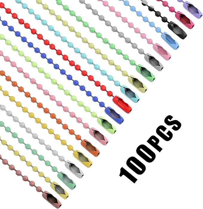 Lemonkey 100Pcs Ball Beads Chain Bulk,Mixed Color Keychain Rings Metal Chain,4 Inch Dog Tag Metal Small Chain with Connectors for Hanging Decoration