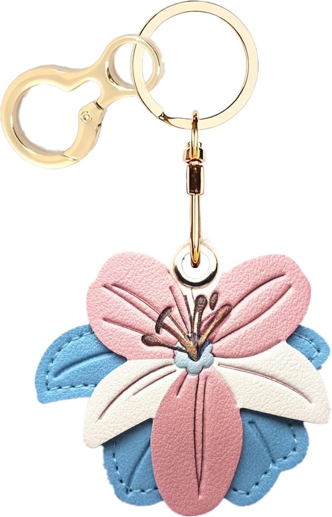 Leather Keychain Holder Case Compatible with AirTag,Cute Protective Cover with Keyring,Anti-Scratch Finder GPS Tracker Case for Wallet Keys,Bag,Pets(Flower D)