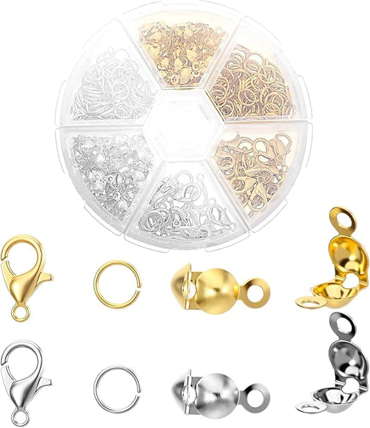 460 Pcs Bracelet Clasps and Closures Lobster Claw Clasps for Keychains Bead Tips Knot Covers Guage Open Jump Ring Brooch Necklace Bracelet DIY Set for Jewelry Making Supplies Bracelets (Gold, Silver)