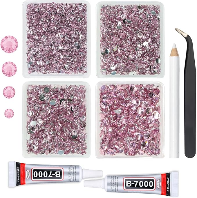 Light Pink Crystal Resin Rhinestones w B7000 Jewelry Glue for Bedazzling Crafting Flatback Stones 3mm 4mm 5mm 6mm Diamonds Crystals Gems Charms for Nails Face Eyes Makeup Tumblers DIY Crafts