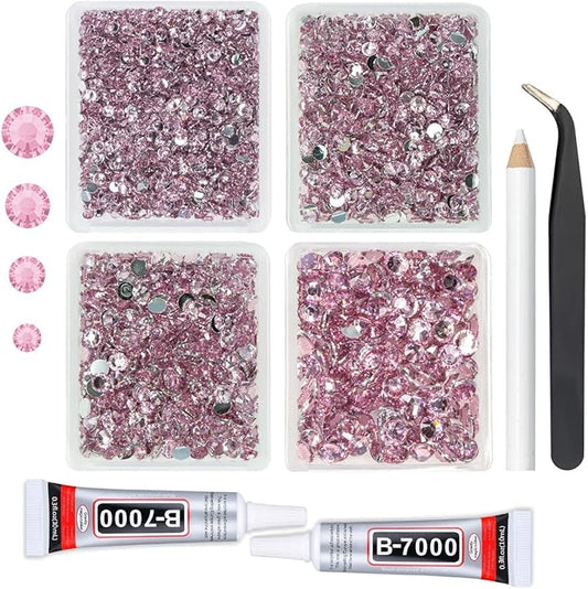 Light Pink Crystal Resin Rhinestones w B7000 Jewelry Glue for Bedazzling Crafting Flatback Stones 3mm 4mm 5mm 6mm Diamonds Crystals Gems Charms for Nails Face Eyes Makeup Tumblers DIY Crafts