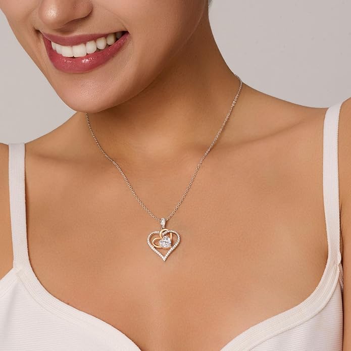 OOBEE Birthstone Necklaces for Women, 925 Sterling Silver Gemstone Fine Love Heart Moissanite Necklace, Ideal Birthday Anniversary Mothers Day Jewelry Gifts for Wife Mom Girlfriend Her