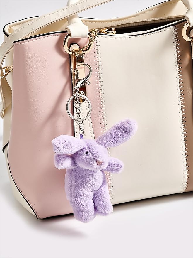 Cute Bunny Bag Charm, Kawaii Bunny Keychain 3.5" Inch Mini Rabbit Purse Charm Decoration for Women Girls