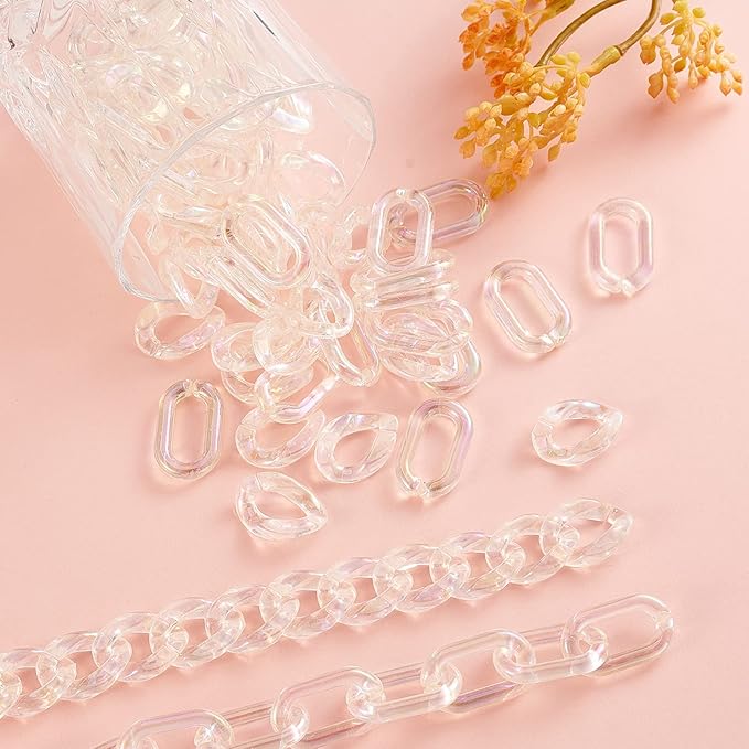 LiQunSweet 100Pcs 2 Styles Acrylic AB Color Plated Twist Chain Linking Rings Quick Link Connectors for Chains Making Jewelry DIY Bag Strap