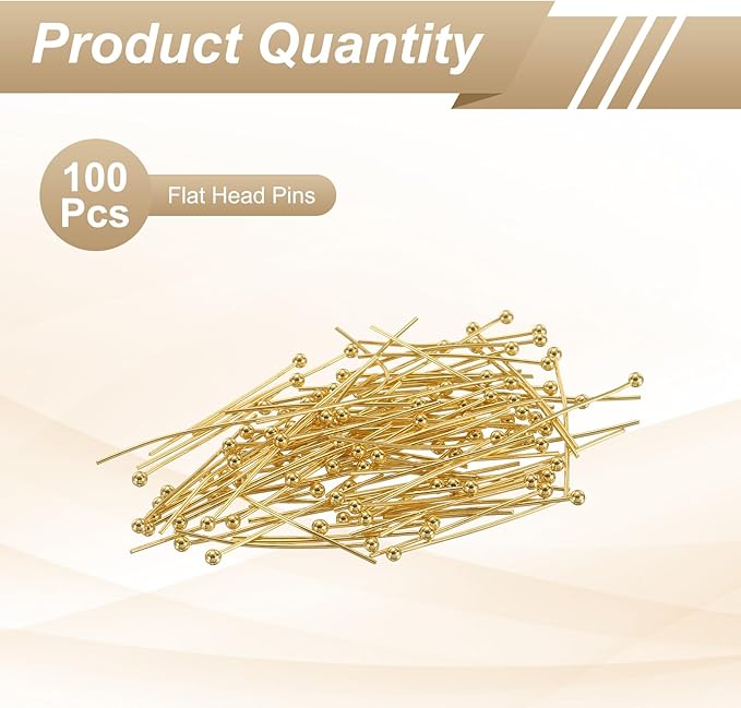 HARFINGTON 100pcs Ball Head Pins 1.18" 30mm Round Head Pins for Earring Pendant Necklace Bracelet Charm Jewelry Making Findings DIY Craft, 18K Gold