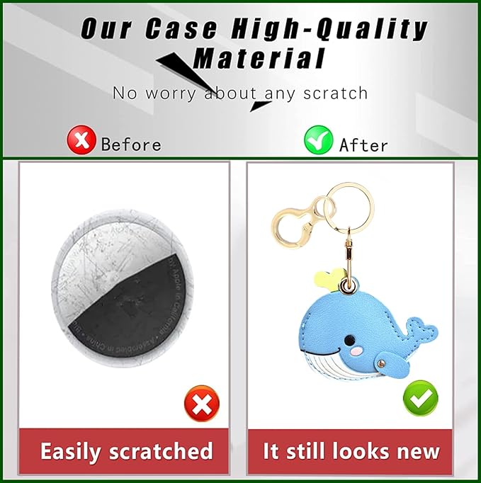 Leather Keychain Holder Case Compatible with AirTag,Cute Protective Cover with Keyring,Anti-Scratch Finder GPS Tracker Case for Wallet Keys,Bag,Pets(Whale Blue)