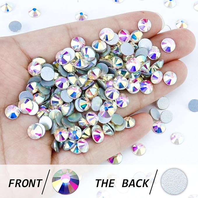 1440PCS SS10 Crystal AB Flatback Rhinestones Round Gems for Nail Art and Craft Clothes, Glue Fix Crystal Glass Diamond Stones (2.7-2.8mm)