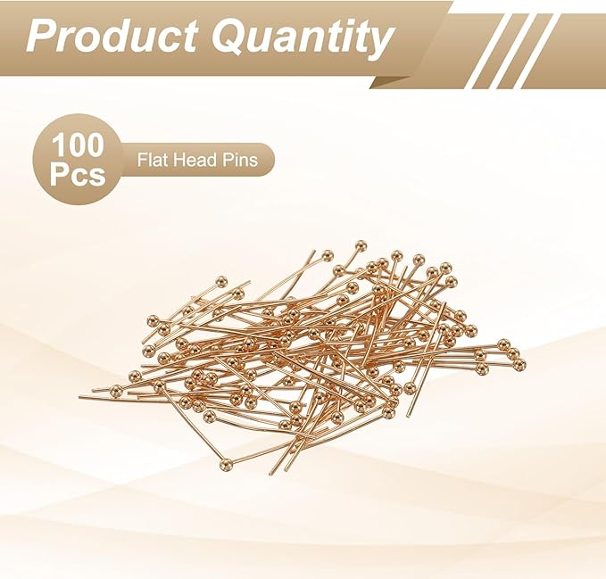HARFINGTON 100pcs Ball Head Pins 0.63" 16mm Round Head Pins for Earring Pendant Necklace Bracelet Charm Jewelry Making Findings DIY Craft, Champagne Gold
