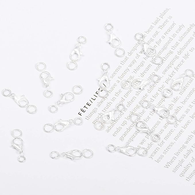 AD Beads 50 Pieces Lobster Claws Clasp 100 Pieces Open Jump Rings Connectors Suitable for Necklace Bracelets Jewelry (8x15mm, Silver)