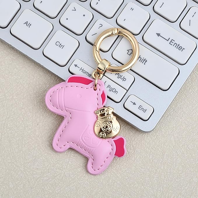 Lucky Pony Keychain Bag Charm, Elegant Leather Horse Accessories Cute Keychains for Women Gift