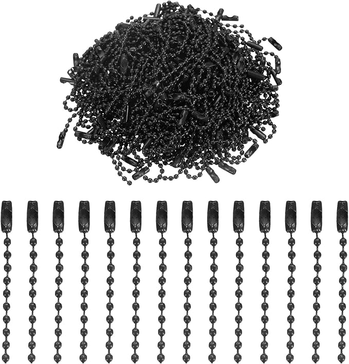 uxcell 220pcs Metal Ball Bead Chain, 100mm Long Bead Connector Clasp Dog Tag Hanging Chain for Key Chains Tags Craft Projects Jewelry Making, Black