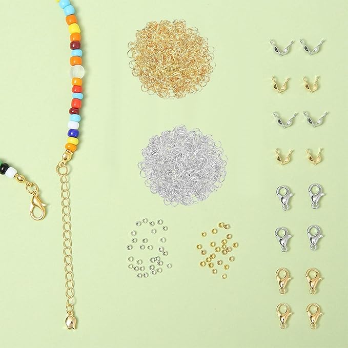 1200 Pcs Jewelry Making Accessories Set with 100 Pieces Lobster Claw Clasp 300 Pieces Bead Tips Knot Covers 400 Pieces Crimp Tube Beads and 400 Pieces Open Jump Ring Connectors for DIY Jewelry (Gold)