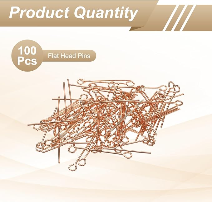 HARFINGTON 100pcs Open Eye Head Pins 0.94" 24mm Mini Metal Wire Eye Pins Beading Small Needles Bulk for Earring Pendant Necklace Bracelet Charm Jewelry Making Findings DIY Craft, Rose Gold
