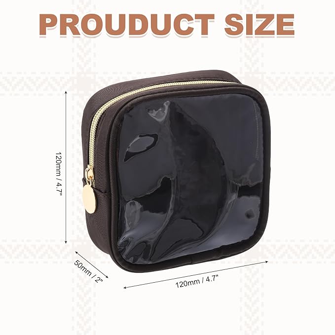 uxcell Clear Makeup Bag Small Cosmetic Bag Case Transparent Toiletry Organizer with Zipper, Portable Makeup Pouch for Daily Use Travel, Mini, Chocolate