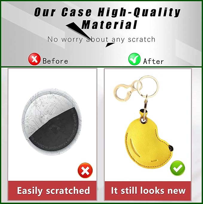 Leather Keychain Holder Case Compatible with AirTag,Cute Protective Apple Air Tag Cover with Keychain Ring,Anti-Scratch Finder GPS Tracker Case for Wallet Keys,Bag,Pets(Banana)