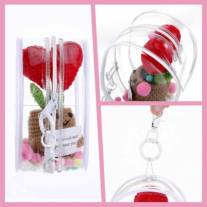 Clear Keychain Pouch, Clear Figure Display Bag with Keychain, Transparent Doll Storage Bag Blind Box Pouch Charms Lipsticks Carrying Case for Doll Collectibles (White)