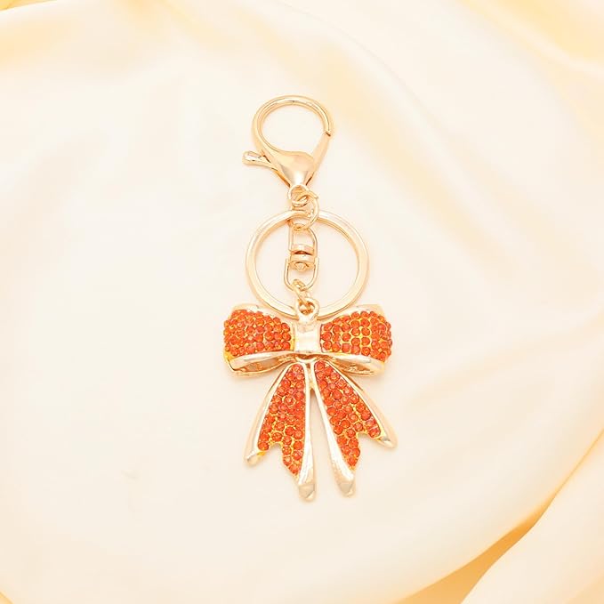 Sparkly Gold Plated Color Rhinestone Bow Keychains for Women,Charms for Key Purse Handbags Backpacks