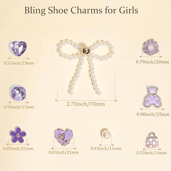 24Pcs Bling Pearl Bow Shoe Charms for Clog Sandals Women, Bear, Flower, Pearl Accessories, DIY Shoe Decoration Charms for Girls