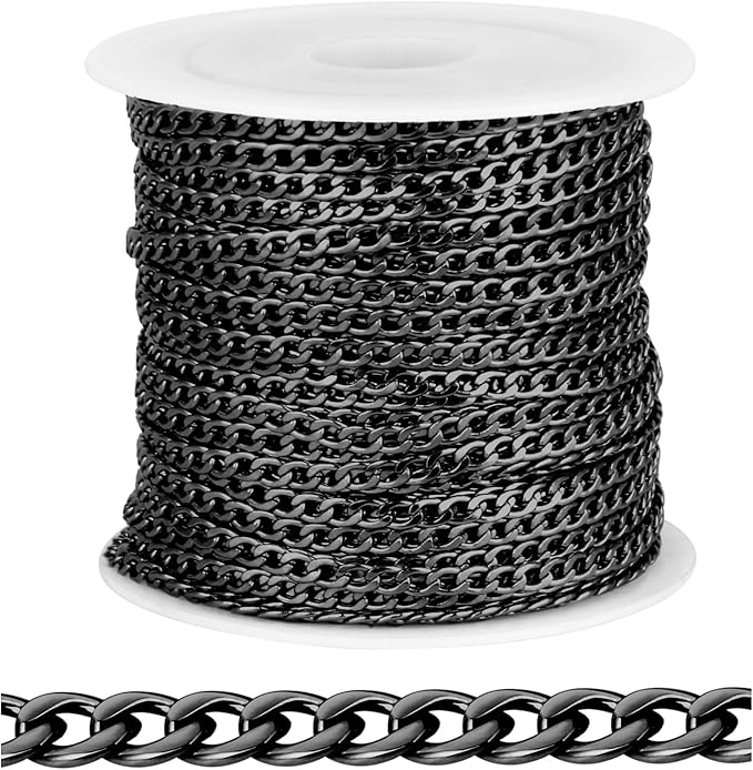 [33FT] Gunmetal Stainless Steel Curb Chains for Jewelry Making, 2.5mm Wide 304 Stainless Steel Cuban Link Chain Roll Bulk for DIY Jewelry Making Craft