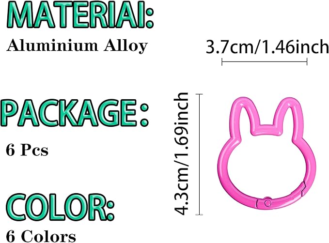 Rabbit Shaped Keychain Clips,Multicolor Carabiner Keychain Clips Aluminum Ring Clips for Keychains, Water Bottle, Bags Fishing Hiking Traveling