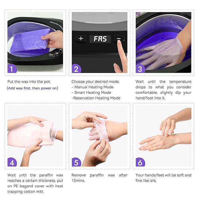 Rosepil Intelligent Paraffin Wax Machine for Hands and Feet, Pro Wax Warmer, Full-Automatic, 6 Pcs Wax Included, Spa-Grade Bath for Home and Salon