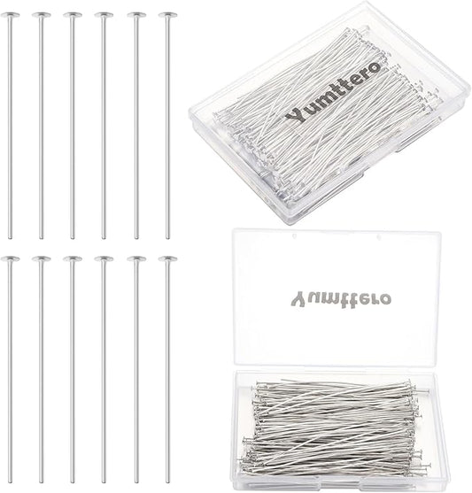 200 Pcs 70mm/2.76 Inch 21 Gauge Head Pins for Jewelry Making, Yumttero Straight Eye Pins for Craft Earring Bracelet Necklace Pendant Jewelry Making (Head Pins,Platinum Color)