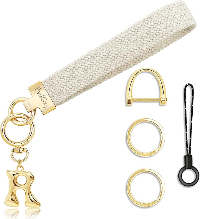 Stretchy Wristlet Initial Keychain, Key Chains Women Cute with Keyring, Llaveros para Mujer, Car Key Accessories