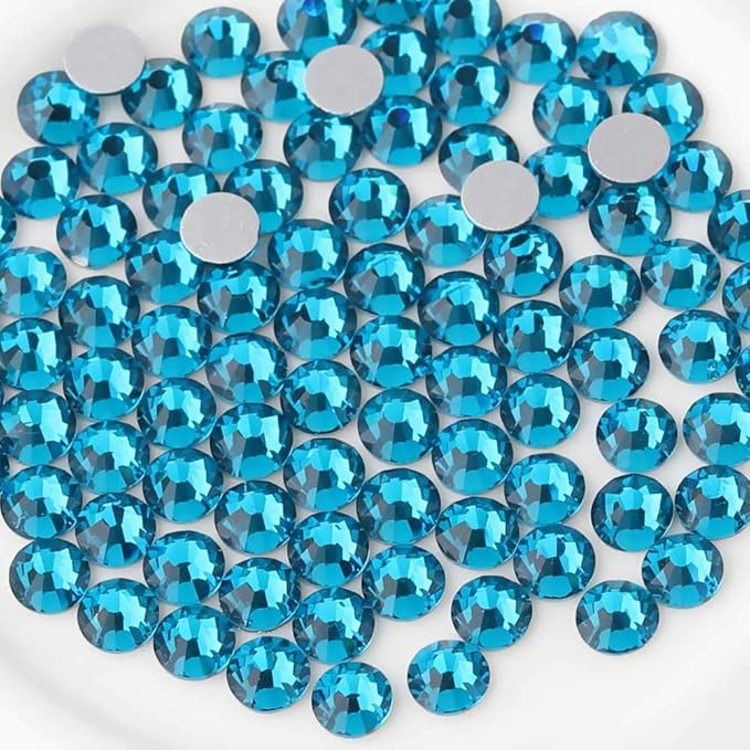 Beadsland 1440pcs Flat Back Crystal Rhinestones Round Gems for Nail Art and Craft Glue Fix, Indicolite, SS3,1.2-1.4mm
