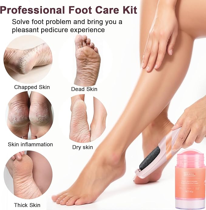 Electric Foot File with Urea Cream, Rechargeable Callus Remover, Peach Scented Moisturizing Treatment, Portable Cracked Heel Stick for Dry and Cracked Feet, Pink and Rose Gold