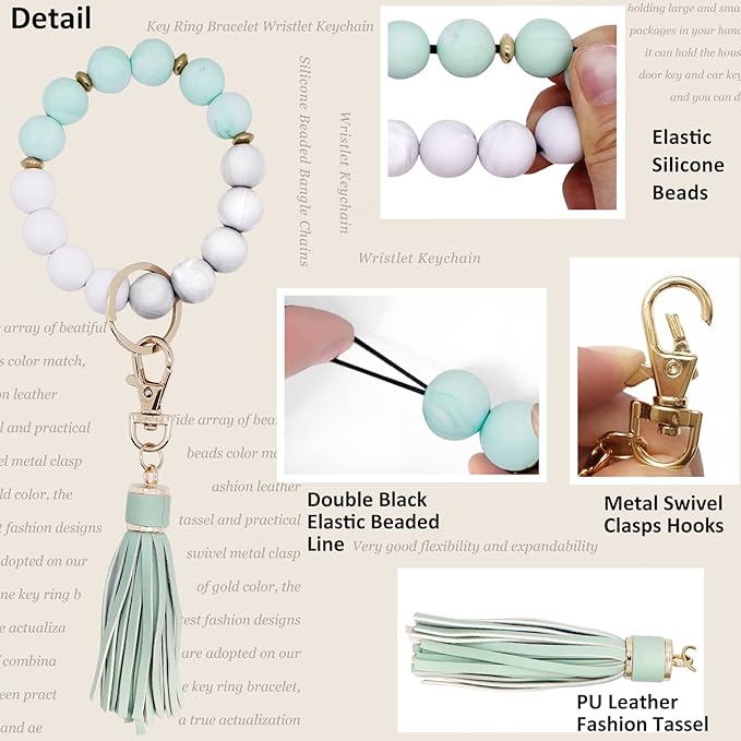 BIHRTC Key Ring Bracelet Car Keychain Holder Wristlet Silicone Women Beaded Bangle Chains