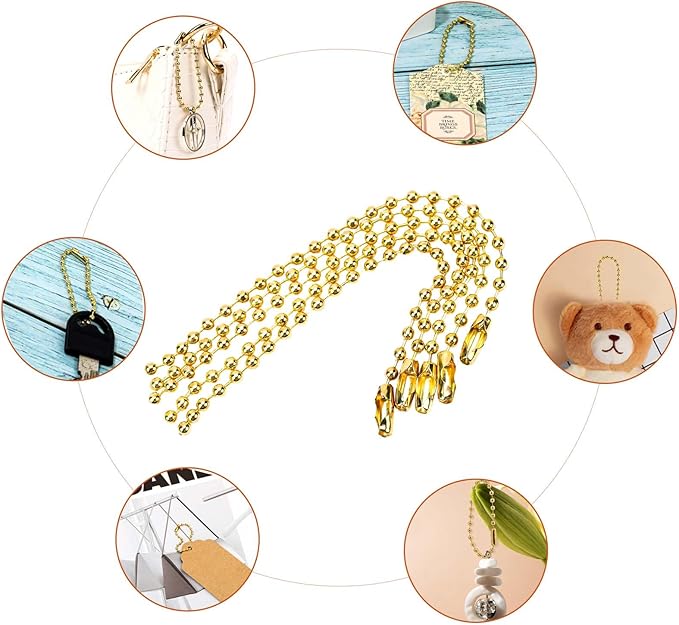 100Pcs Ball Beads, 4inch Gold Beads 2.4mm with Ball Connector Clasp Keychain Rings Metal Rings for Crafts Dog Tag Chain