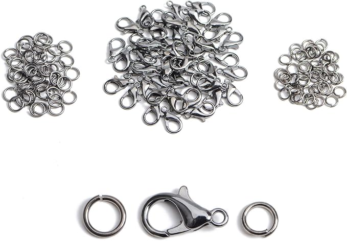 AD Beads 50 Pieces Lobster Claws Clasps Plus 100 Pieces 5mm Match Color Open Jump Rings Suitable for Necklace Bracelets Jewelry (6x10mm, Gunmetal)