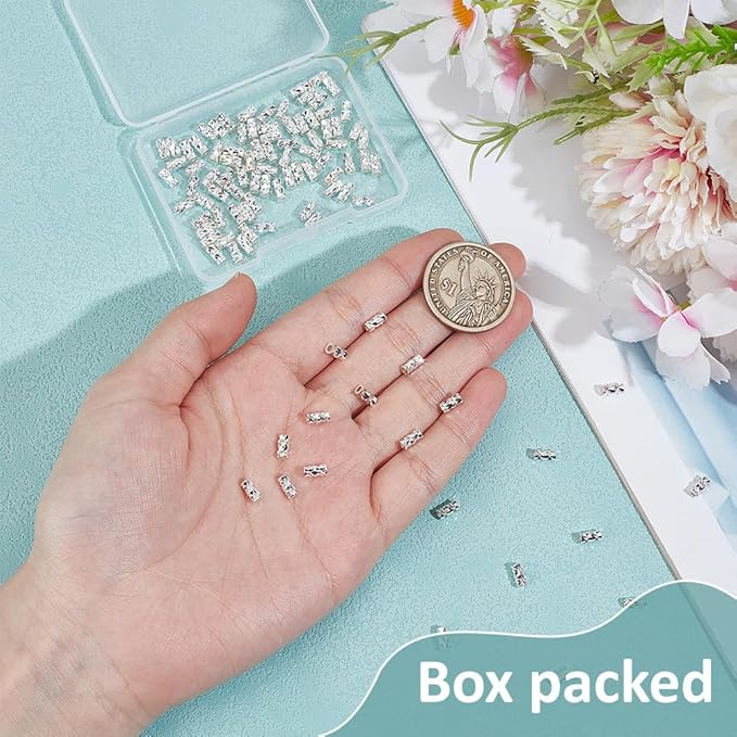 BENECREAT 50Pcs Silver Filled Twist Crimp Beads, Brass Crimp Tube Beads for DIY Jewelry Making Findings, 6x3mm, Hole: 1.6mm
