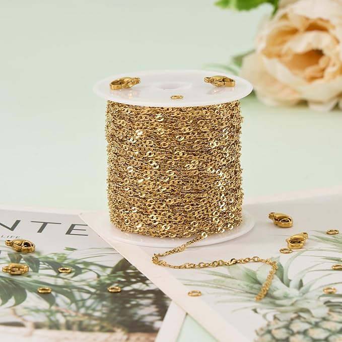 UMAOKANG 10 Meters Gold Plated Jewelry Making Chain Stainless Steel Singapore Chains Bulk on Spool Thin Chain Link
