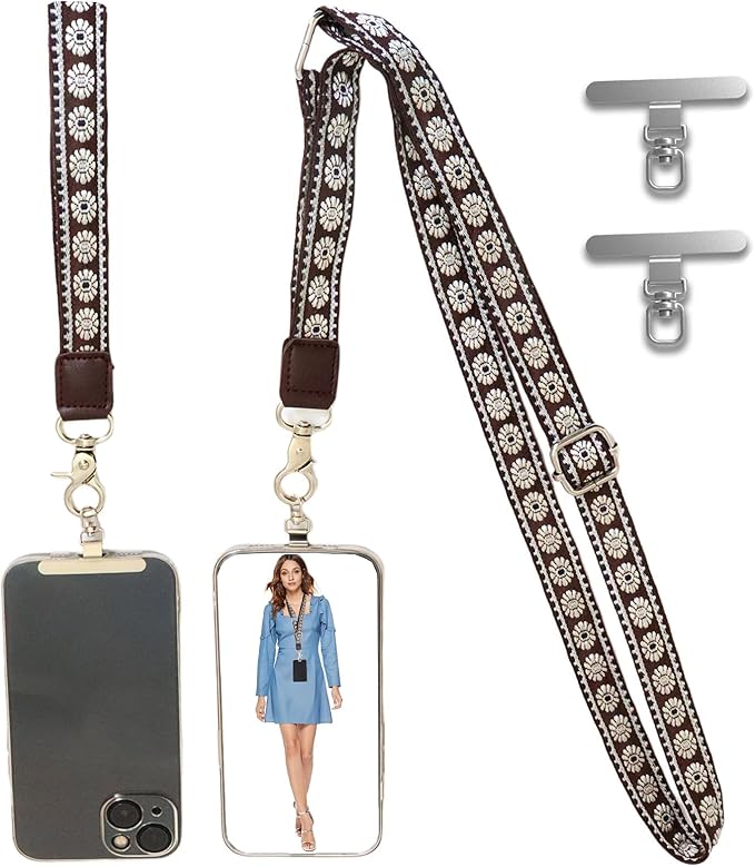 LEMEDE Wrist Keychain and Adjustable Phone Lanyard, Silver Hook Phone Crossbody Strap with 360° Rotating Phone Pads