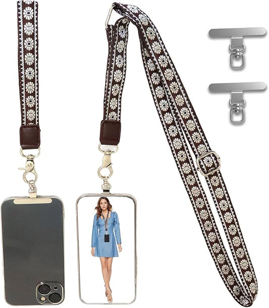 LEMEDE Wrist Keychain and Adjustable Phone Lanyard, Silver Hook Phone Crossbody Strap with 360° Rotating Phone Pads