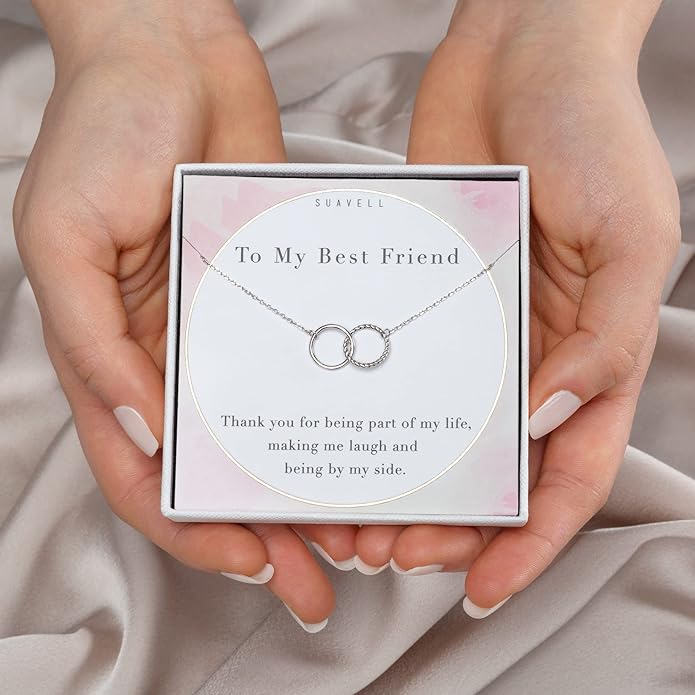 Suavell Best Friend Necklaces: Interlocking Circle Open Circle Ster Sterling Silver Chain Necklaces | Friendship Gifts, Birthday Gift Ideas
