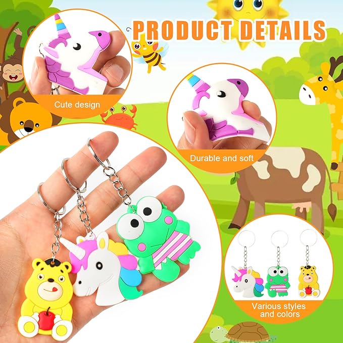 50 PCS Keychains Bulk Cute Key Chain for Classroom Prizes Rewards Students Incentives Birthday Holiday Gifts Party Favors Keyrings for Kids