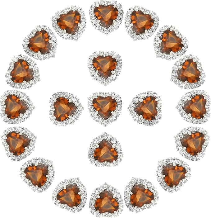 PATIKIL 30PCS Heart Rhinestones, Sew on Rhinestones Buttons Crystal Heart Nail Charm Embellishment Flatback Diamond for Sewing DIY Clothing Wedding, Dark Yellow