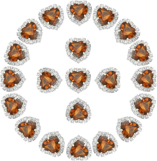 PATIKIL 30PCS Heart Rhinestones, Sew on Rhinestones Buttons Crystal Heart Nail Charm Embellishment Flatback Diamond for Sewing DIY Clothing Wedding, Dark Yellow