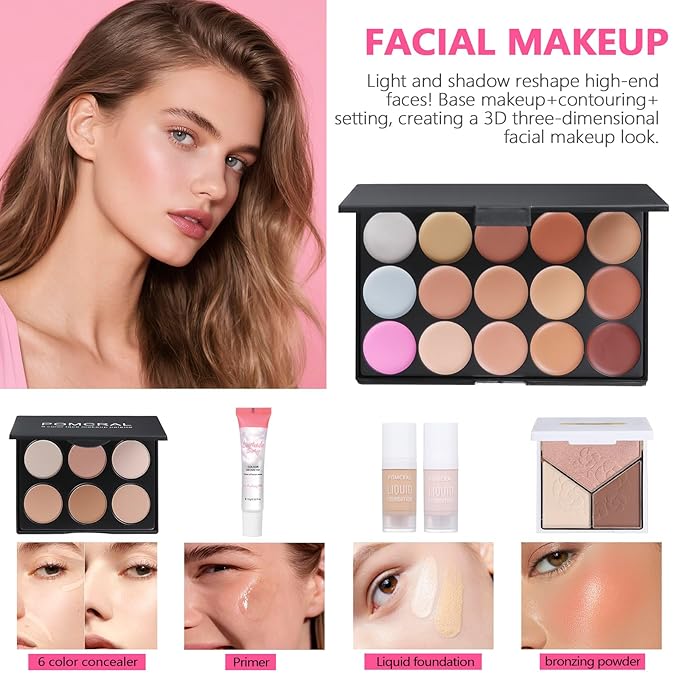 Makeup Kit For Women Full Kit, Makeup Set For Girls Teen Women, Makeup Gift Set With Eyeshadow Palette, Foundation, Concealer, Lipstick, Brushes (12 color makep kit)