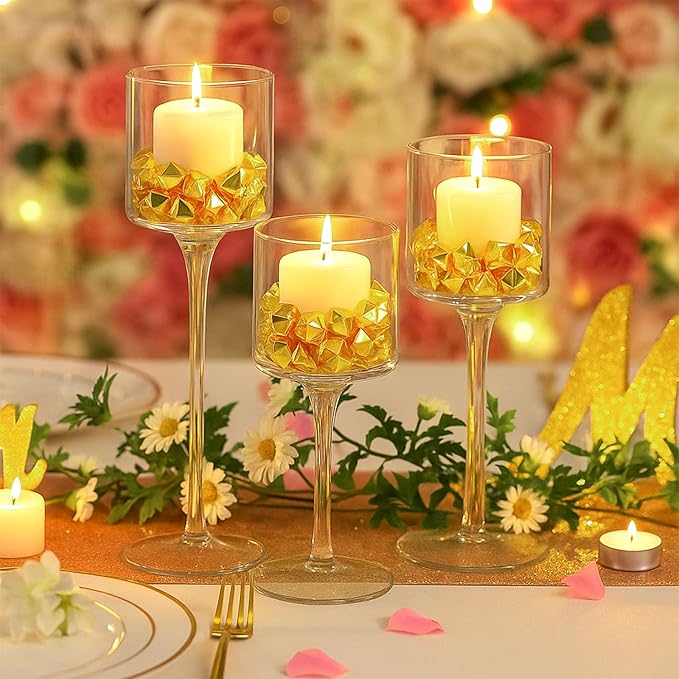 DomeStar 550PCS Gold Vase Fillers, Acrylic Fake Crushed Ice Fake Rocks Gold Nuggets Gems Plastic Diamonds for Vase Fillers Centerpiece Table Scatter Photography Props Display Decoration
