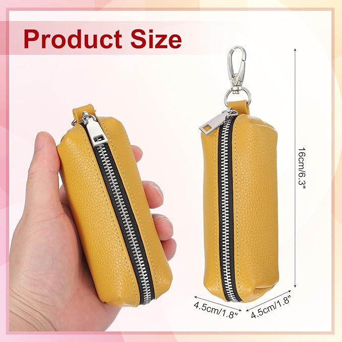 uxcell Leather Coin Purse, Leather Car Key Holder Bag Hand-held Change Purse Keychain Pouch Small Coin Pouch with Key Ring for Women and Men, Yellow