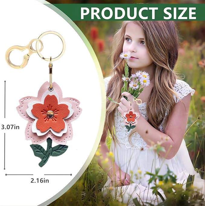 Leather Keychain Holder Case Compatible with AirTag,Cute Protective Apple Air Tag Cover with Keychain Ring,Anti-Scratch Finder GPS Tracker Case for Wallet Keys,Bag,Pets(Flower F)