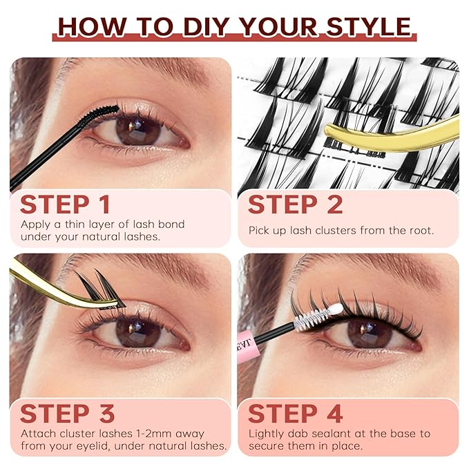 JOLIETIFY Lash Extension Kit, Foxy Style, Faux Mink 8-18mm Cluster Lashes, Bold Lifted Look, Reusable Individual Lashes with Waterproof Bond & Seal, Lash Tweezers & Remover, Easy DIY for Beginners