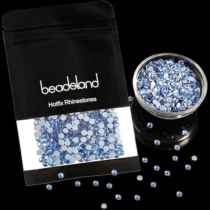 Beadsland Hotfix Rhinestones, 2880pcs Flatback Crystal Rhinestones for Crafts Clothes DIY Decorations, Light Sapphire, SS8, 2.3-2.5mm