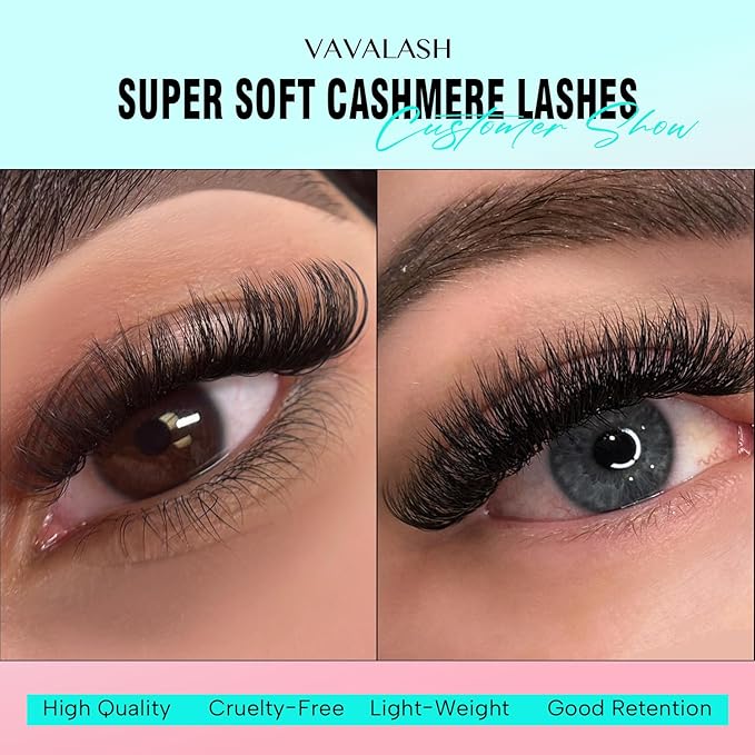 VAVALASH Cashmere Lashes 0.03/0.05/0.07 Premium Lashes Volume Eyelash Extensions 8-20MM Individual Lashes, Soft Super Matte Black Professional Lashes Extension Tray Supplies (0.03-D-19MM)